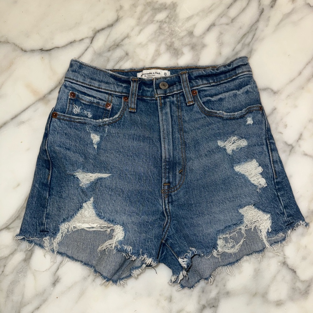 Abercrombie & Fitch Blue Distressed Jean Shorts